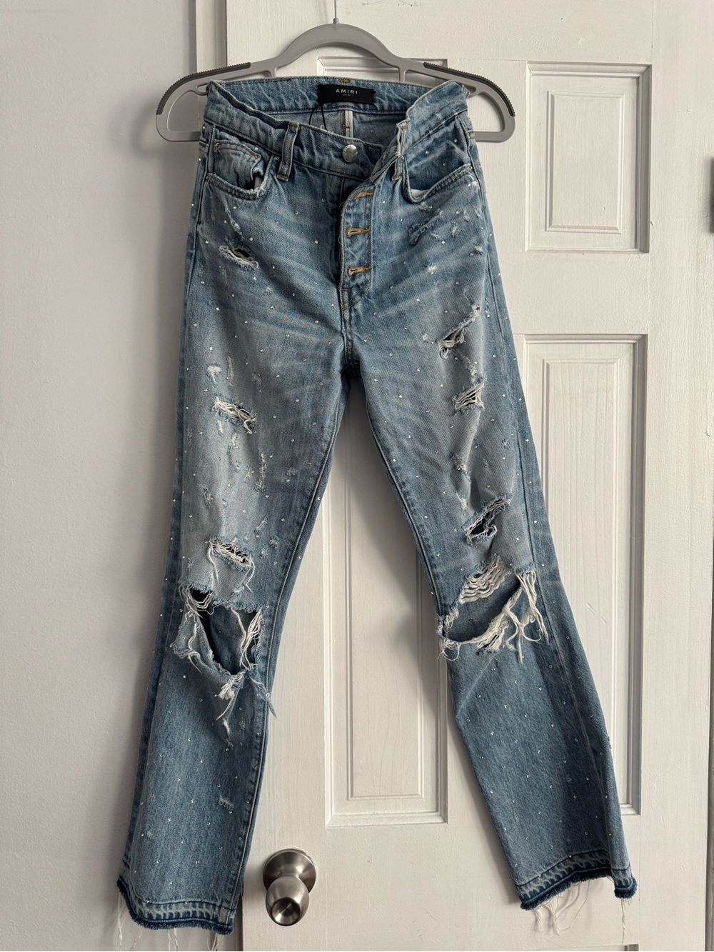 AMIRI Crystal Stud Distressed Jeans Size 24 Made In Italy Rare Denim